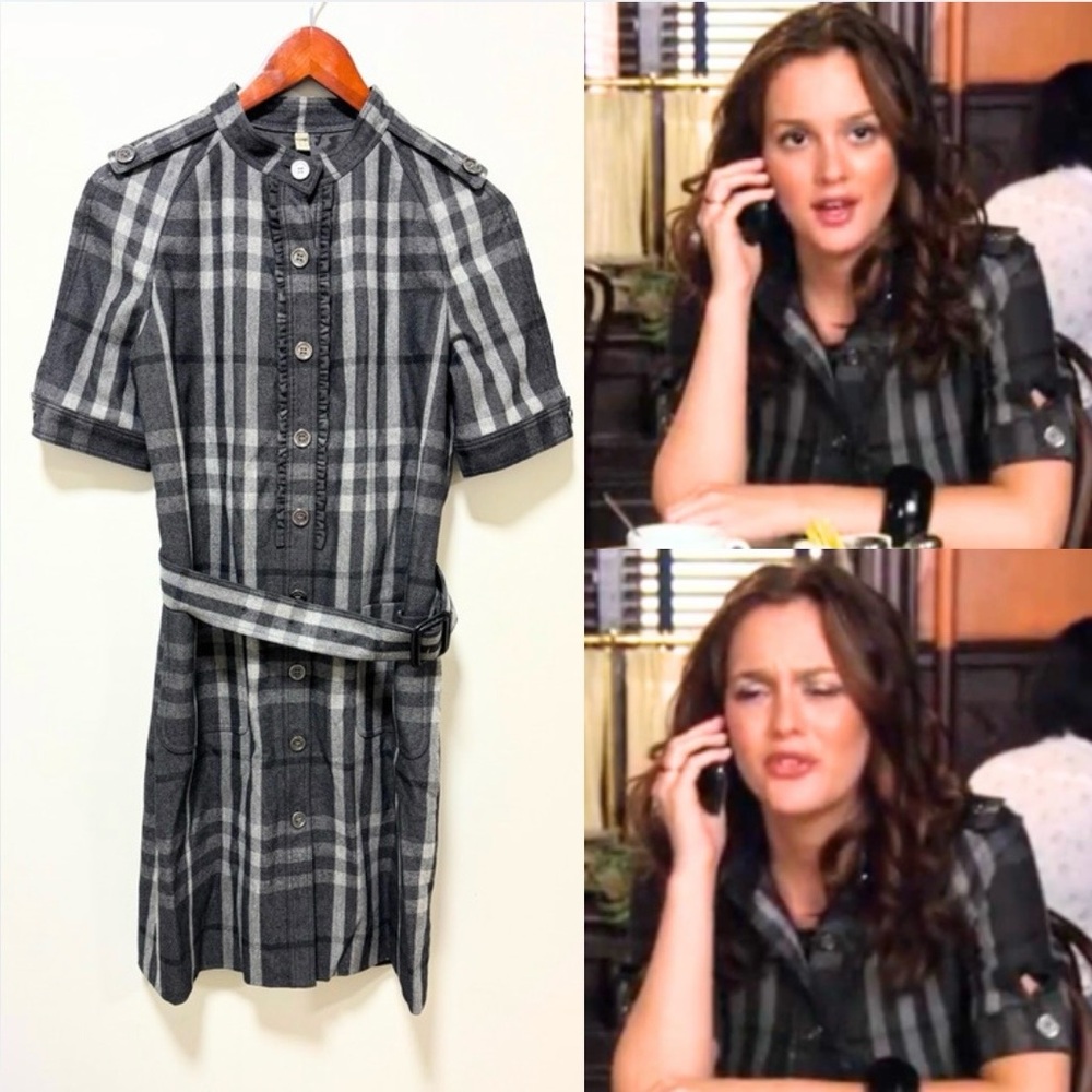 Authentic Burberry Dress ASO Blair Waldorf Gossip Girl RARE Plaid Gray Size 6 - Picture 4 of 11